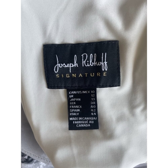 $258 Joseph Ribkoff White Grey Floral Cape Shoulder Dress Women’s Size 10 - Picture 8 of 9